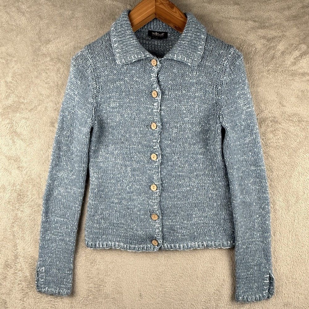 Willi Smith Cardigan Womens M Light Blue Sweater Knit Button Down Made in Italy